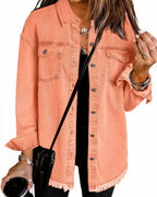 Vyla™ Washed Denim Raw Hem Shirt Jacket
