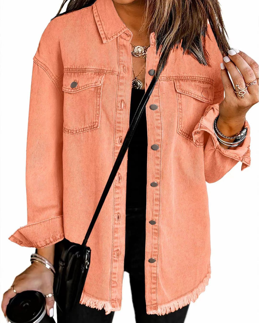 Vyla™ Washed Denim Raw Hem Shirt Jacket