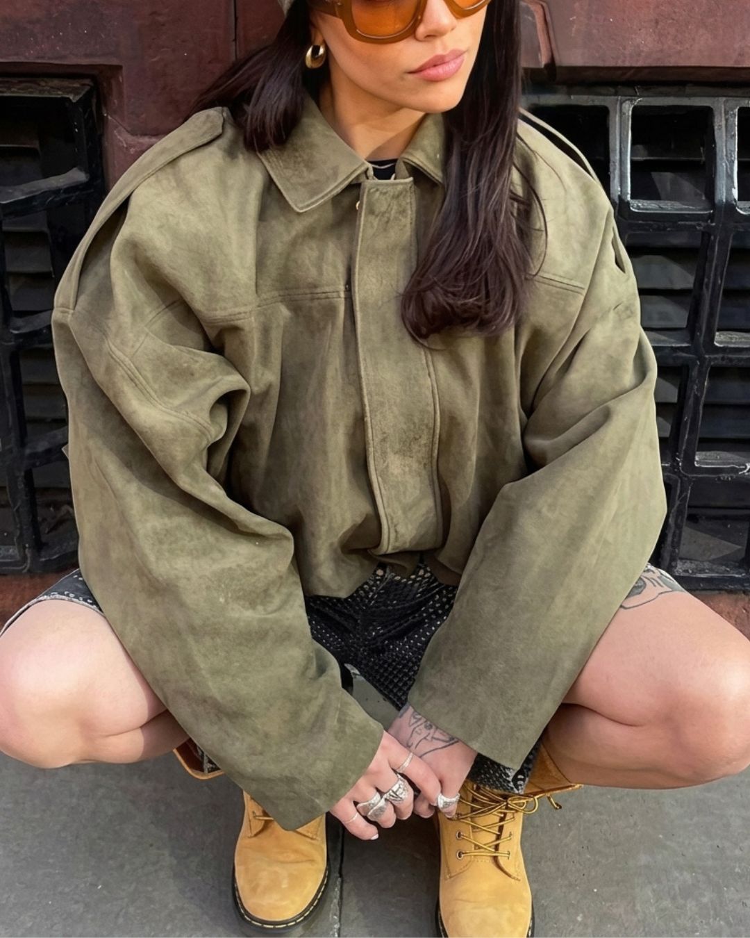 Vyla™ Batwing Sleeve Faux Suede Bomber Jacket