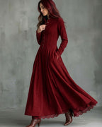 Vyla™ Vintage Faux Suede Lace Trim Shirt Maxi Dress