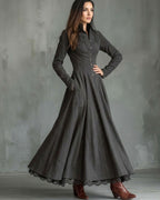 Vyla™ Vintage Faux Suede Lace Trim Shirt Maxi Dress