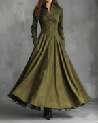 Vyla™ Vintage Faux Suede Lace Trim Shirt Maxi Dress