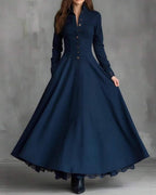 Vyla™ Vintage Faux Suede Lace Trim Shirt Maxi Dress