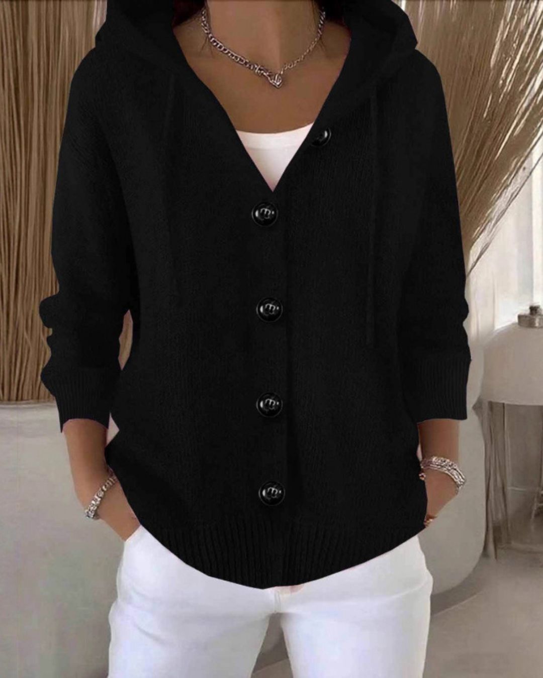 Vyla™ Hooded Button-Front Knit Cardigan Sweater