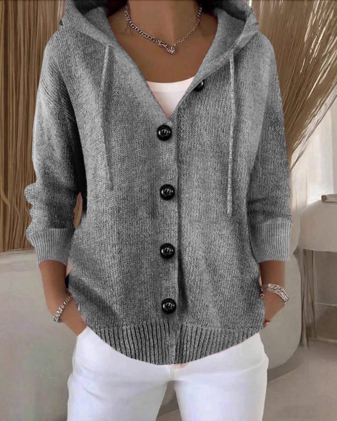 Vyla™ Hooded Button-Front Knit Cardigan Sweater