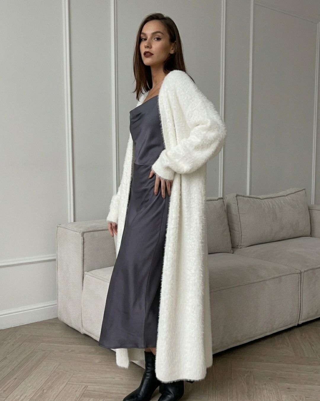 Vyla™ Fluffy Faux Mink Long Knit Cardigan