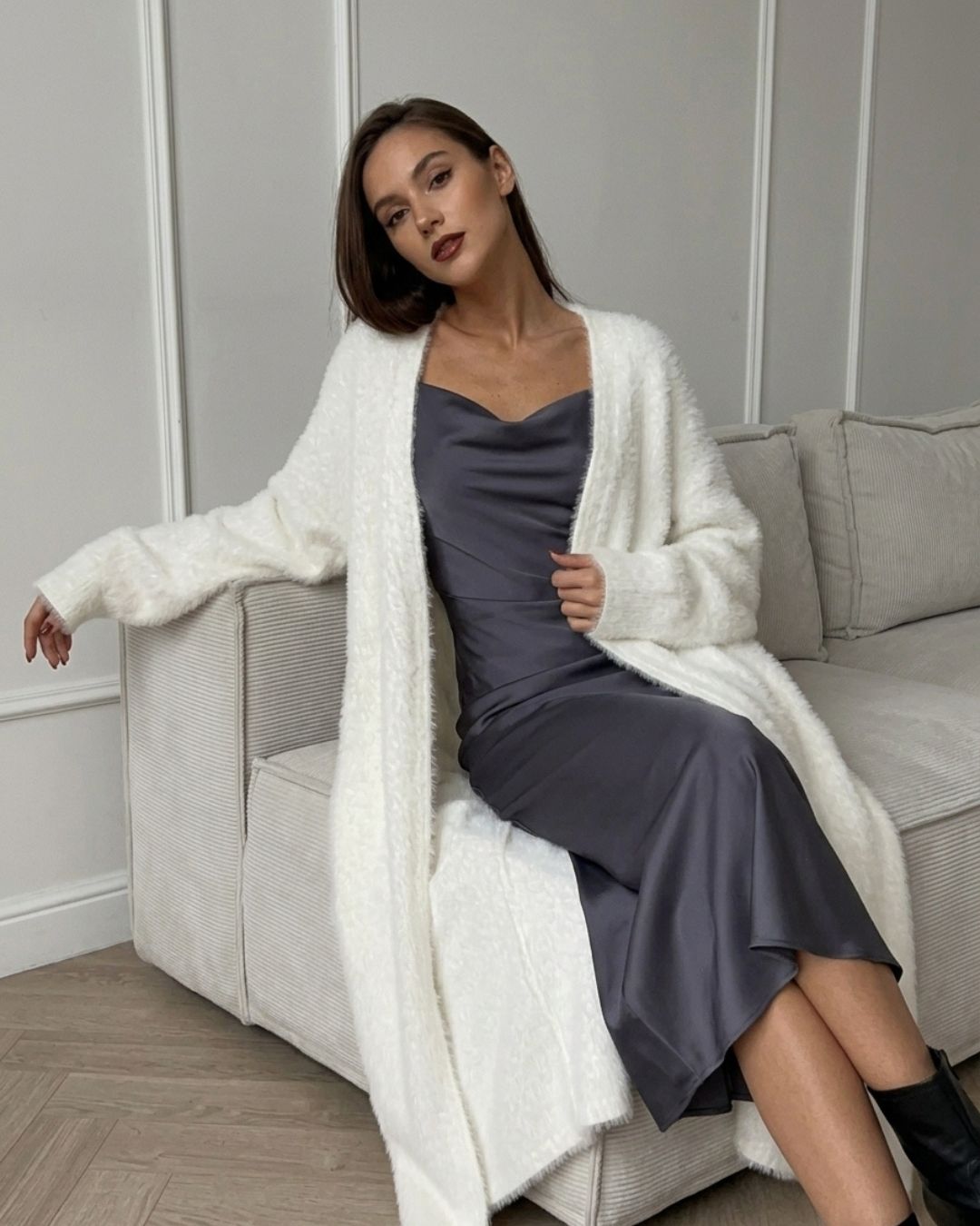Vyla™ Fluffy Faux Mink Long Knit Cardigan