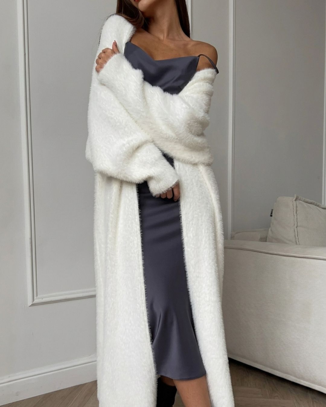 Vyla™ Fluffy Faux Mink Long Knit Cardigan