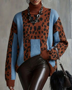 Vyla™ Vintage Patchwork Leopard Print Knit Sweater