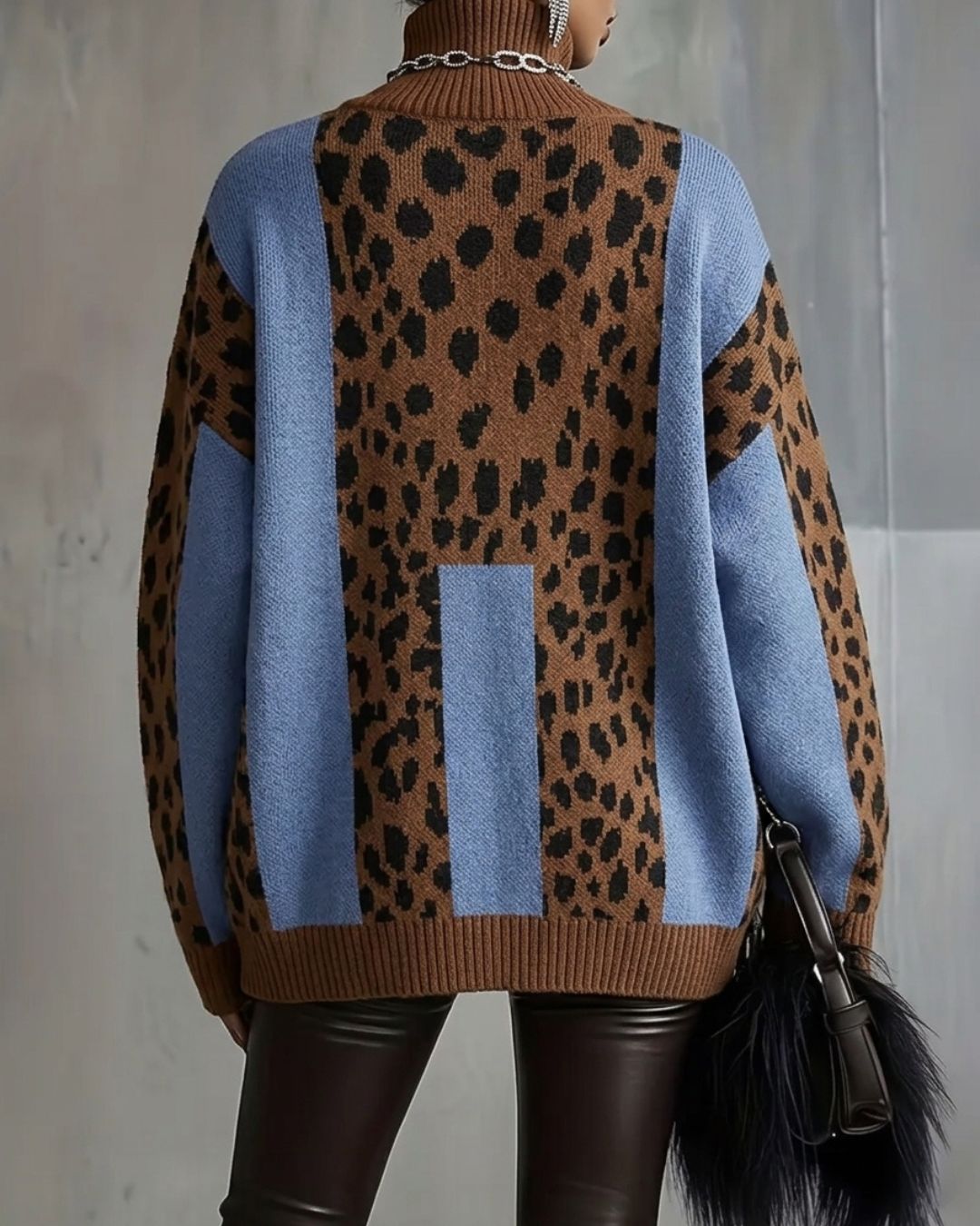 Vyla™ Vintage Patchwork Leopard Print Knit Sweater