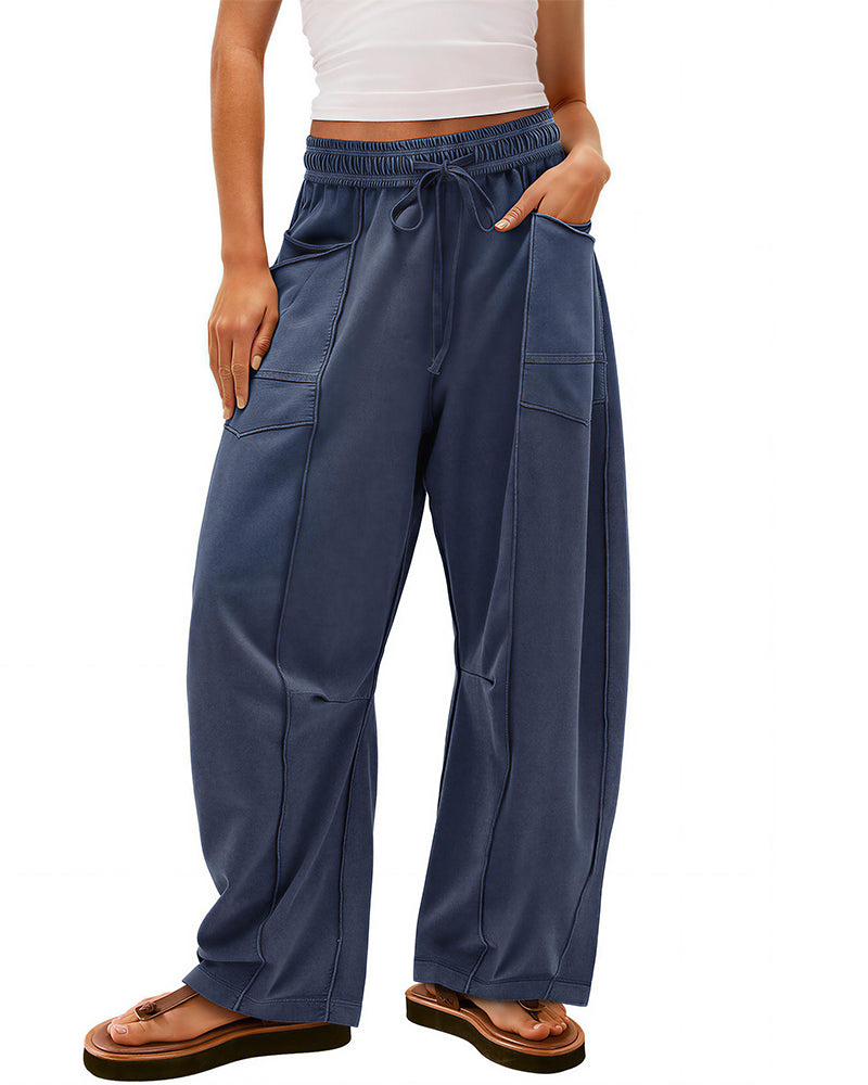 Vyla™ Wide Leg Drawstring Sweatpants Casual Lounge Pants with Pockets