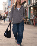 Vyla™ Oversized Collared Ribbed Sweatshirt