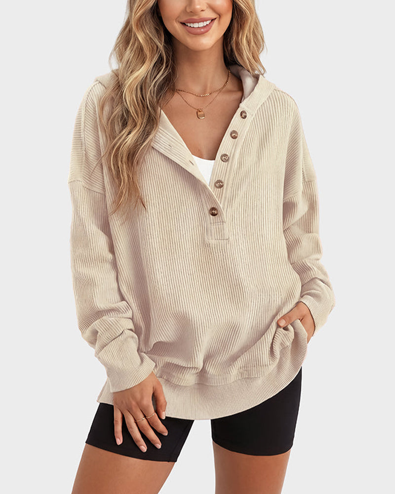 Vyla™ Oversized Collared Ribbed Sweatshirt