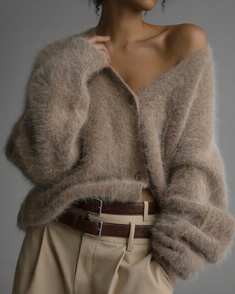 Aloveta™ Cloud-Soft Fluffy Oversized V-Neck Cardigan