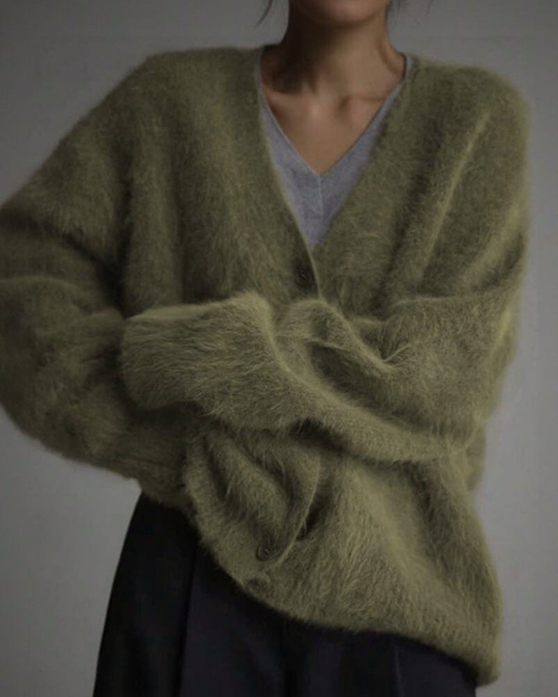 Aloveta™ Cloud-Soft Fluffy Oversized V-Neck Cardigan
