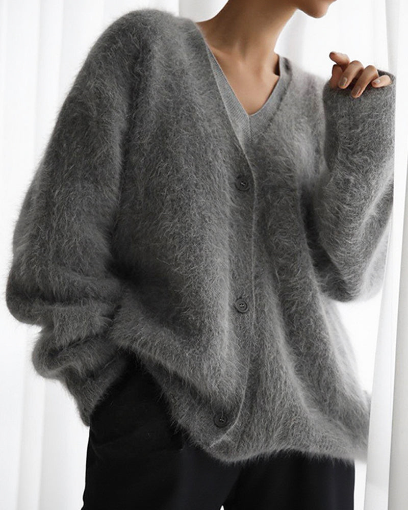 Aloveta™ Cloud-Soft Fluffy Oversized V-Neck Cardigan