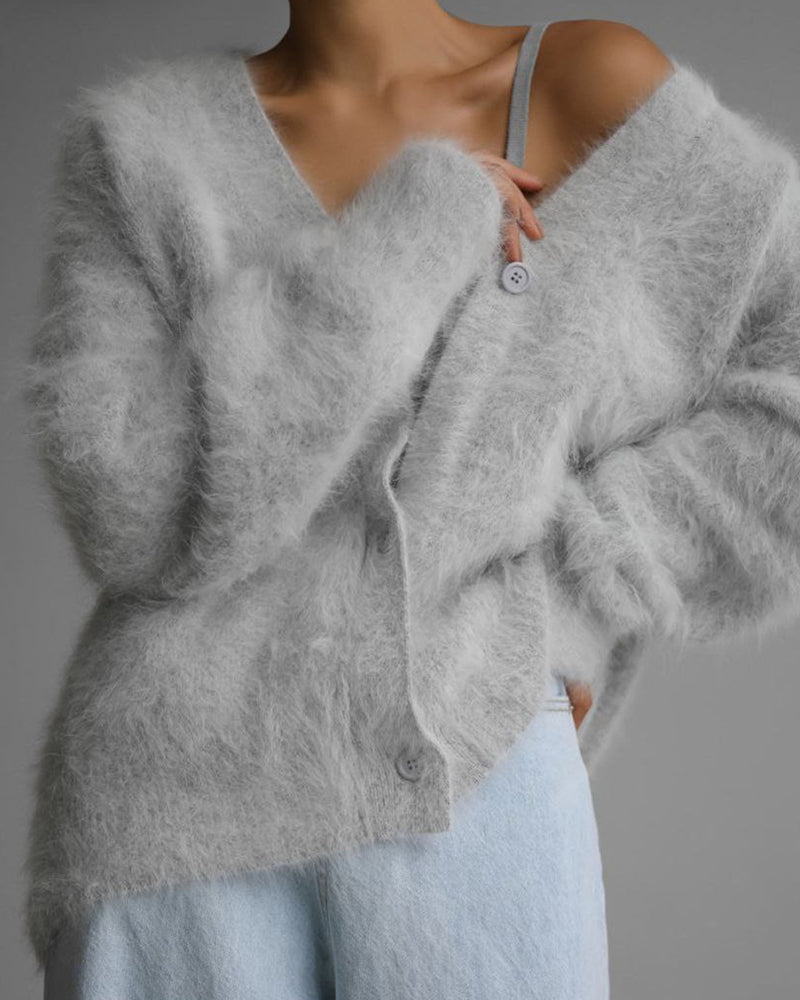 Aloveta™ Cloud-Soft Fluffy Oversized V-Neck Cardigan