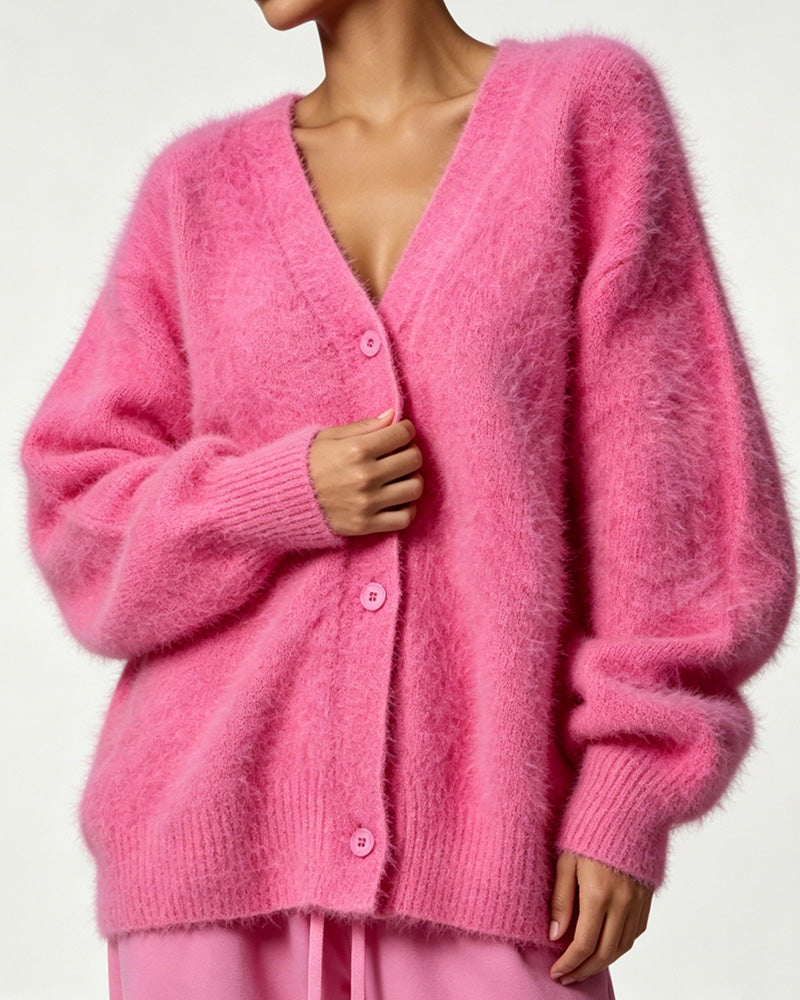 Aloveta™ Cloud-Soft Fluffy Oversized V-Neck Cardigan