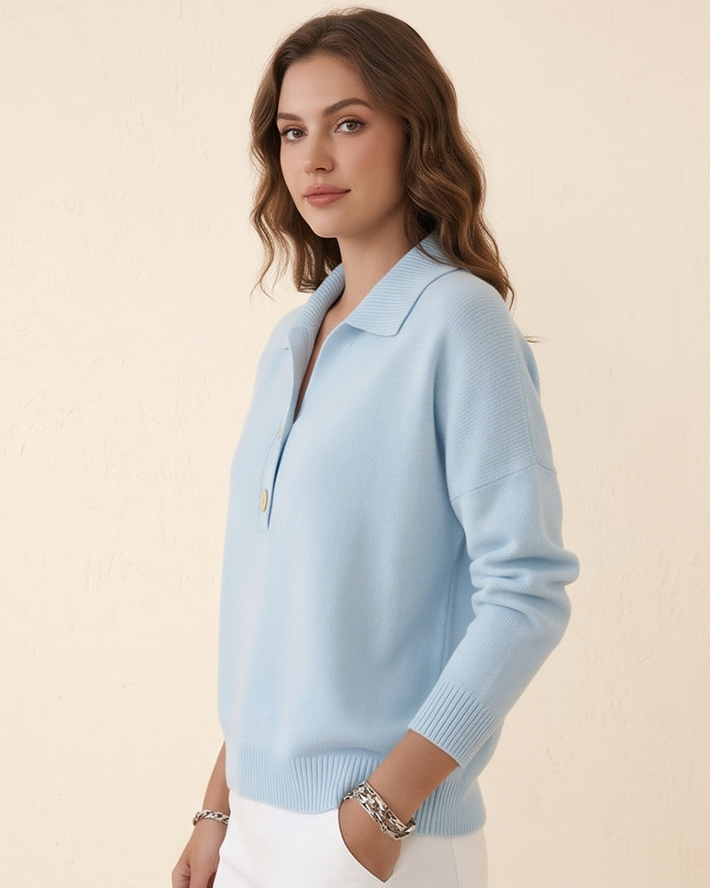 Vyla™ Polo Collar Knit Sweater - Relaxed Half-Button Pullover