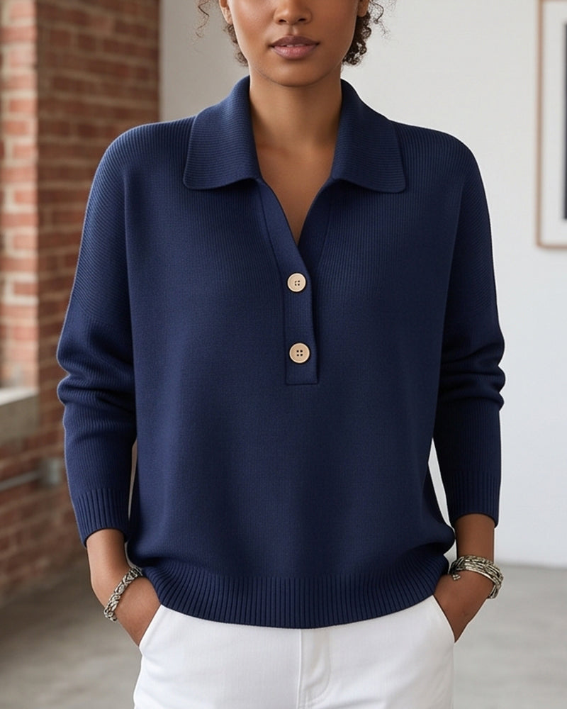 Vyla™ Polo Collar Knit Sweater - Relaxed Half-Button Pullover