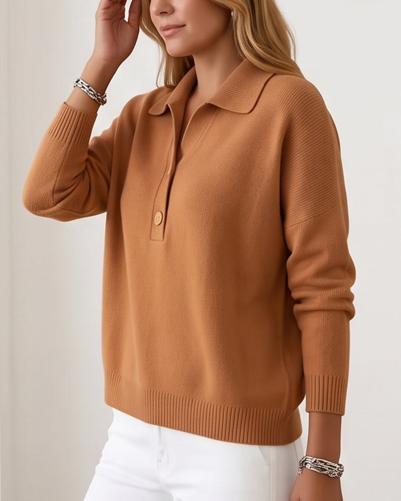 Vyla™ Polo Collar Knit Sweater - Relaxed Half-Button Pullover