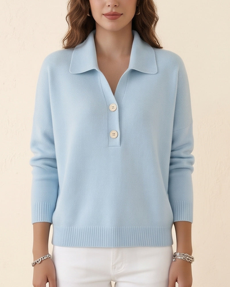 Vyla™ Polo Collar Knit Sweater - Relaxed Half-Button Pullover