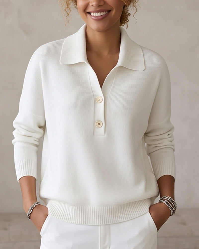 Vyla™ Polo Collar Knit Sweater - Relaxed Half-Button Pullover