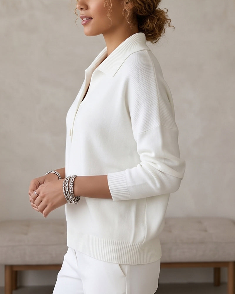 Vyla™ Polo Collar Knit Sweater - Relaxed Half-Button Pullover