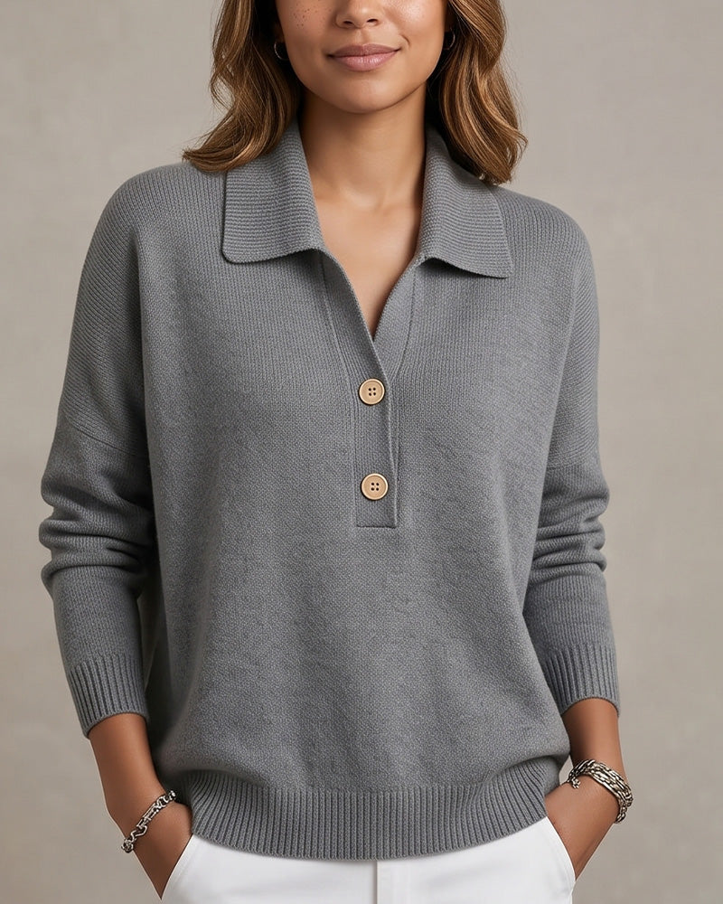 Vyla™ Polo Collar Knit Sweater - Relaxed Half-Button Pullover