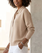 Vyla™ Polo Collar Knit Sweater - Relaxed Half-Button Pullover