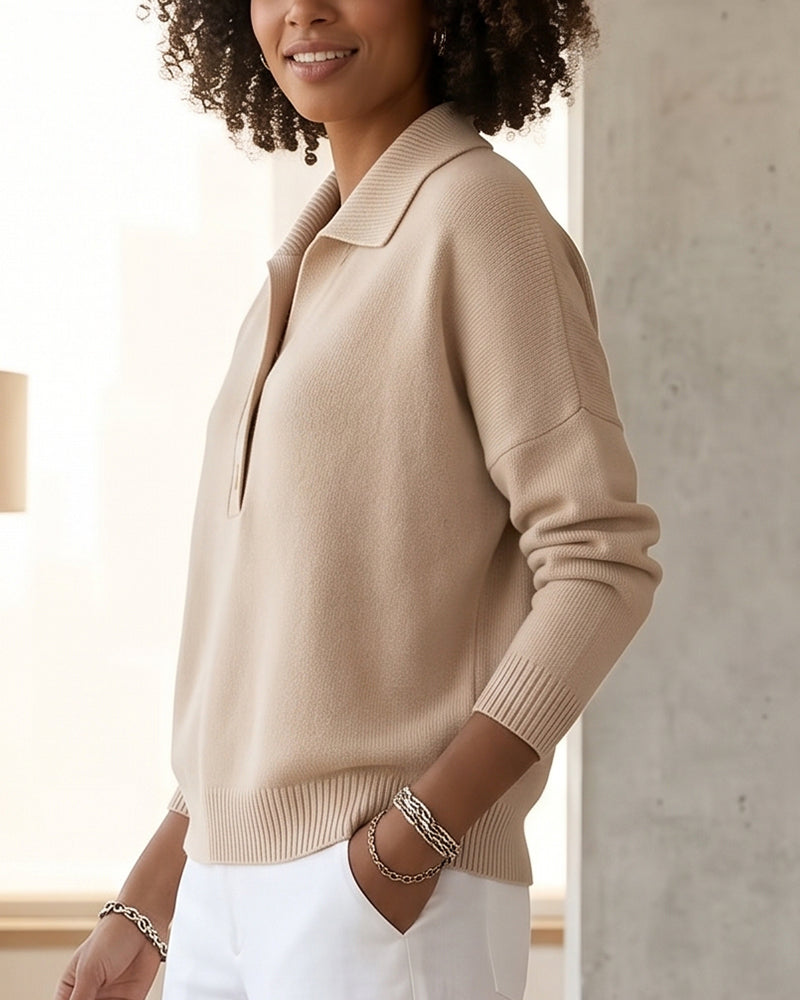 Vyla™ Polo Collar Knit Sweater - Relaxed Half-Button Pullover