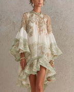 Vyla™ Bell Sleeve Print Ruffle Mini Dress