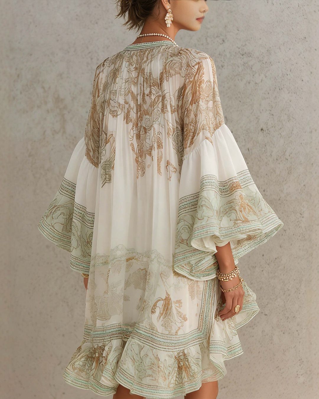 Vyla™ Bell Sleeve Print Ruffle Mini Dress