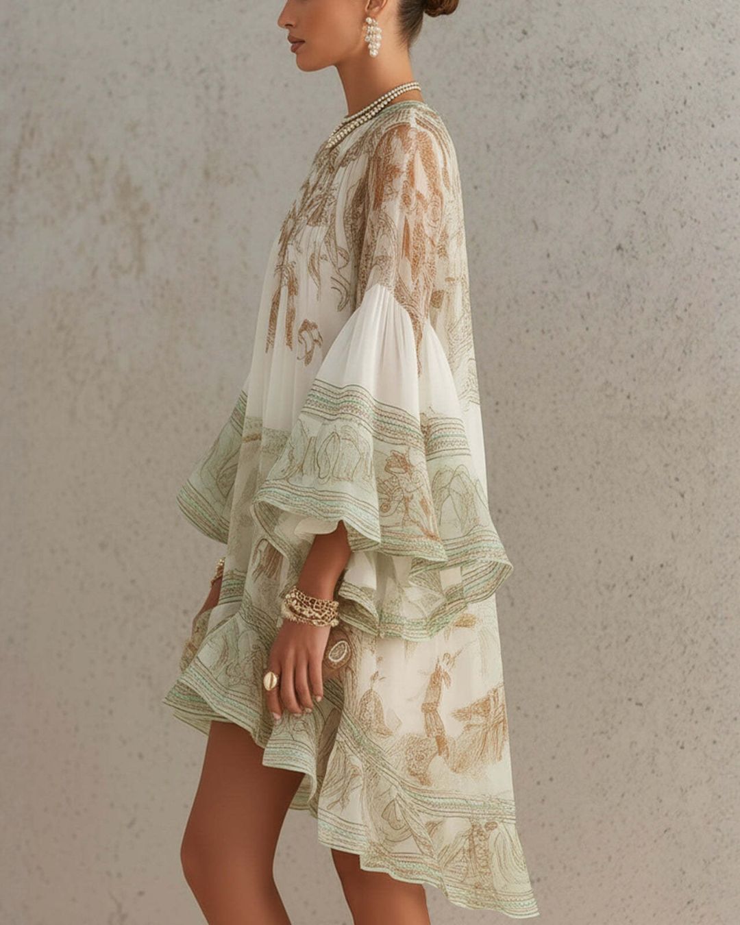 Vyla™ Bell Sleeve Print Ruffle Mini Dress