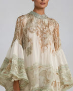 Vyla™ Bell Sleeve Print Ruffle Mini Dress