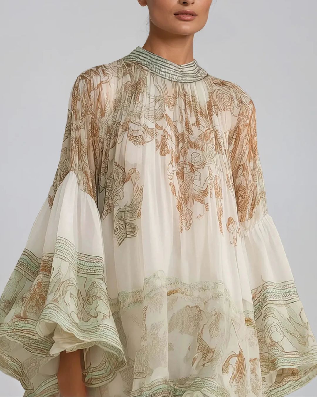 Vyla™ Bell Sleeve Print Ruffle Mini Dress