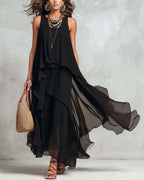 Vyla™ Boho Layered Chiffon Maxi Dress