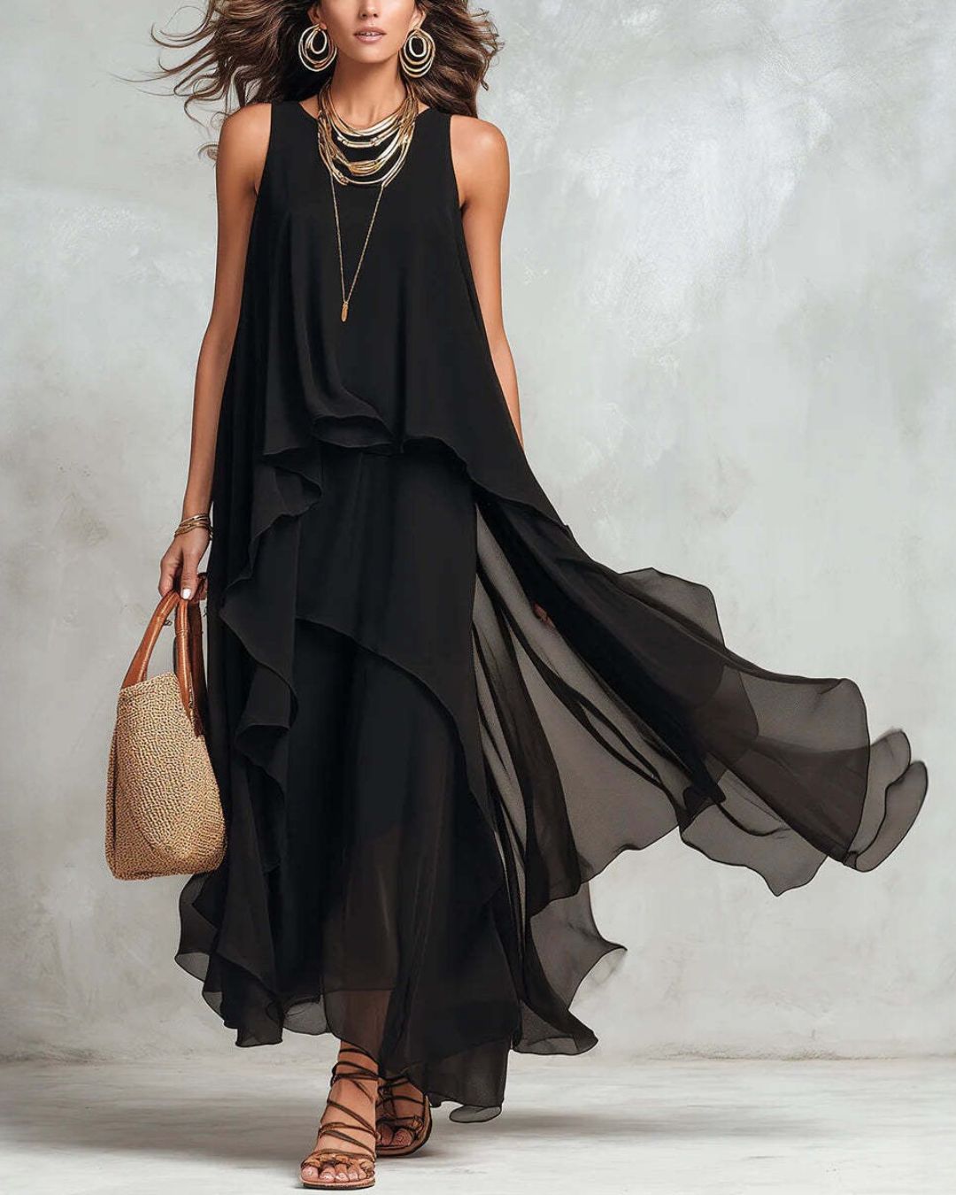 Vyla™ Boho Layered Chiffon Maxi Dress