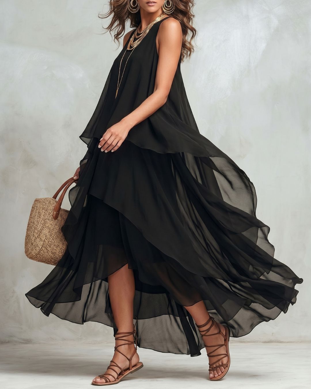 Vyla™ Boho Layered Chiffon Maxi Dress