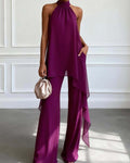 Vyla™ Elegant Halter Neck Asymmetric Chiffon Set