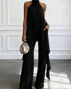 Vyla™ Elegant Halter Neck Asymmetric Chiffon Set