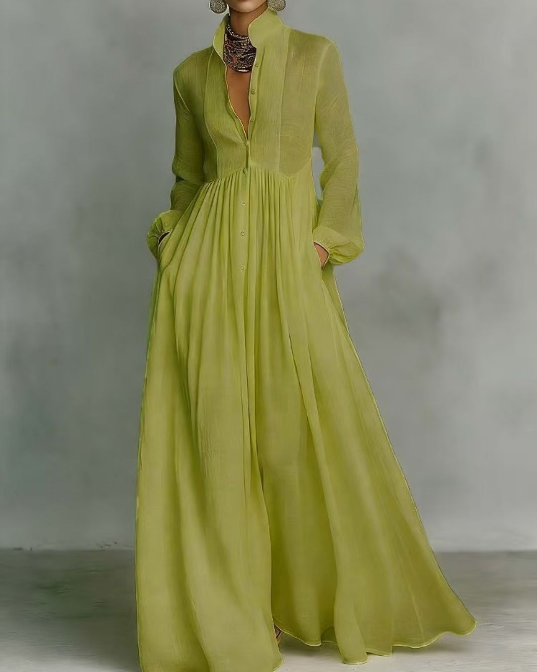 Vyla™ Stand-Up Collar Long-Sleeve Maxi Dress