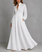 Vyla™ Stand-Up Collar Long-Sleeve Maxi Dress