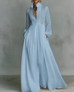 Vyla™ Stand-Up Collar Long-Sleeve Maxi Dress