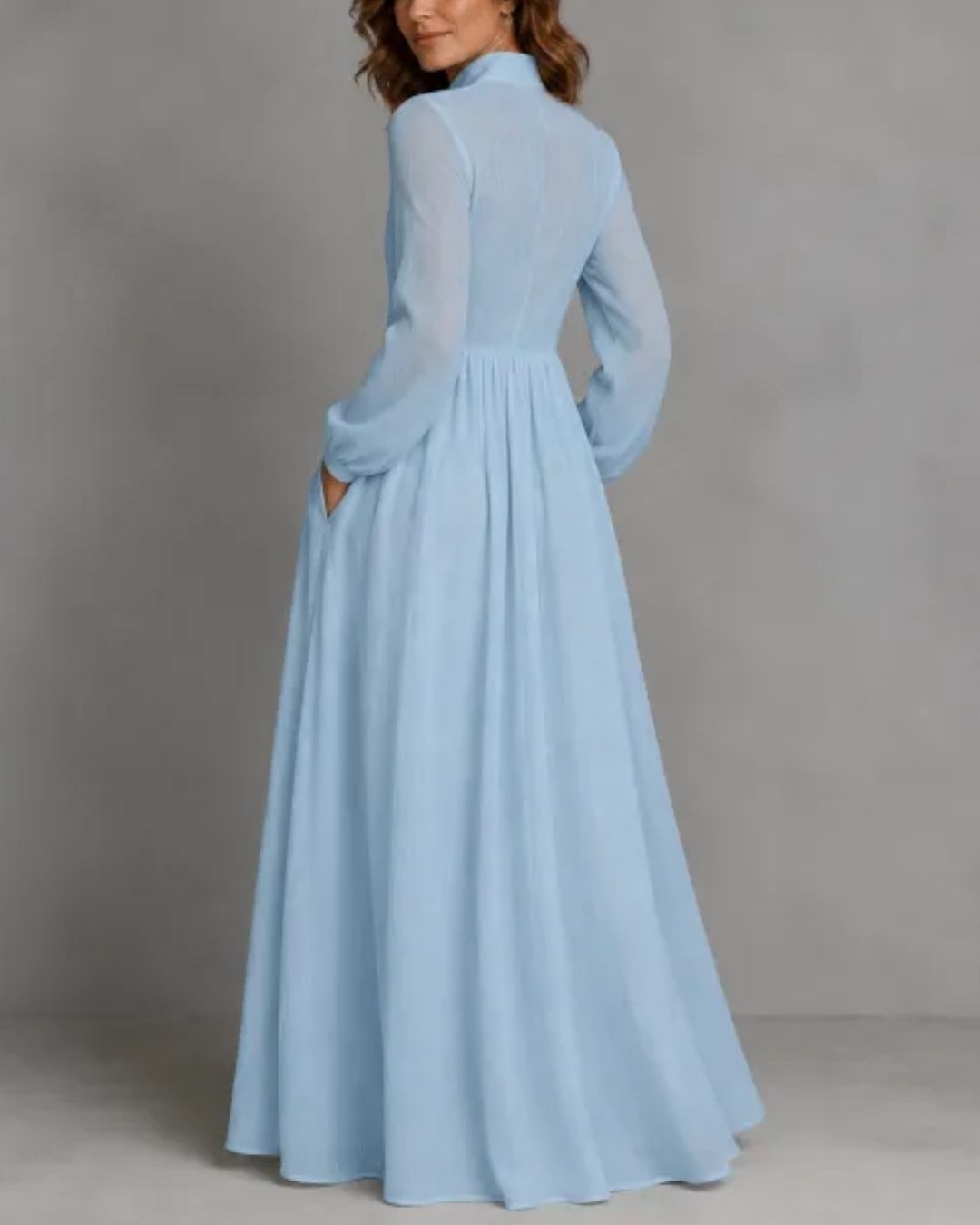 Vyla™ Stand-Up Collar Long-Sleeve Maxi Dress