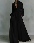 Vyla™ Stand-Up Collar Long-Sleeve Maxi Dress