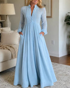 Vyla™ Stand-Up Collar Long-Sleeve Maxi Dress