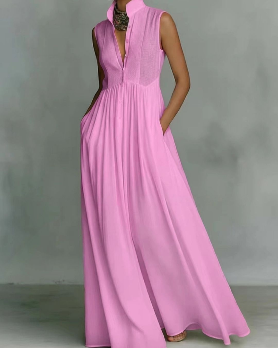 Vyla™ Stand Collar Sleeveless Casual Loose Maxi Dress