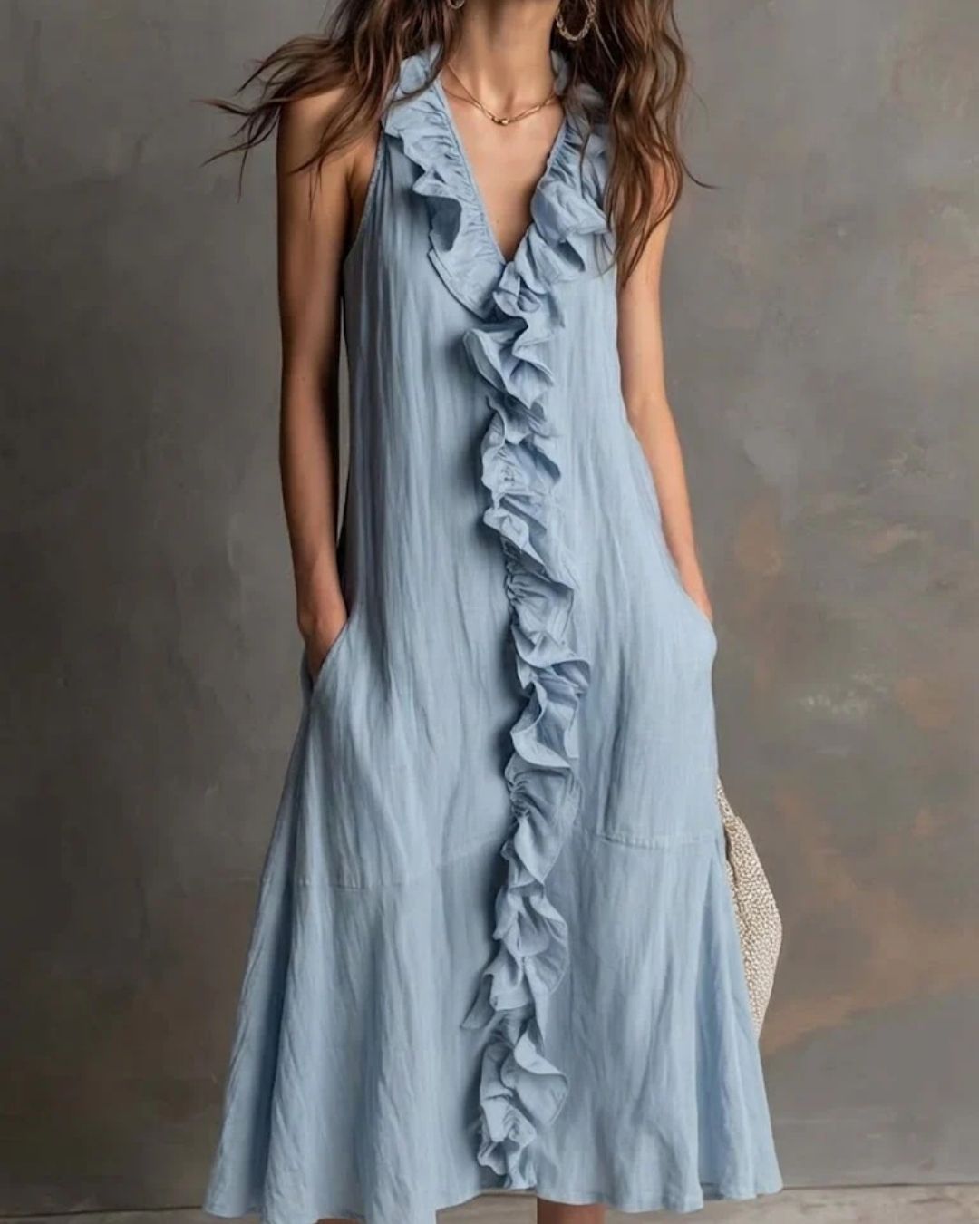 Vyla™ Ruffle-Front V-Neck Sleeveless Maxi Dress