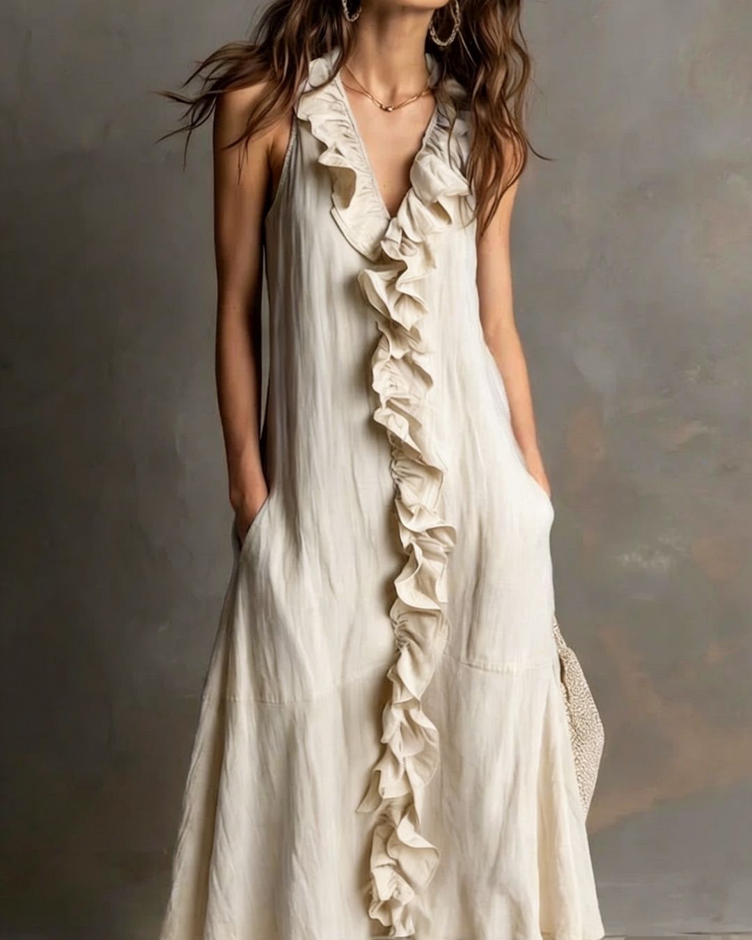 Vyla™ Ruffle-Front V-Neck Sleeveless Maxi Dress